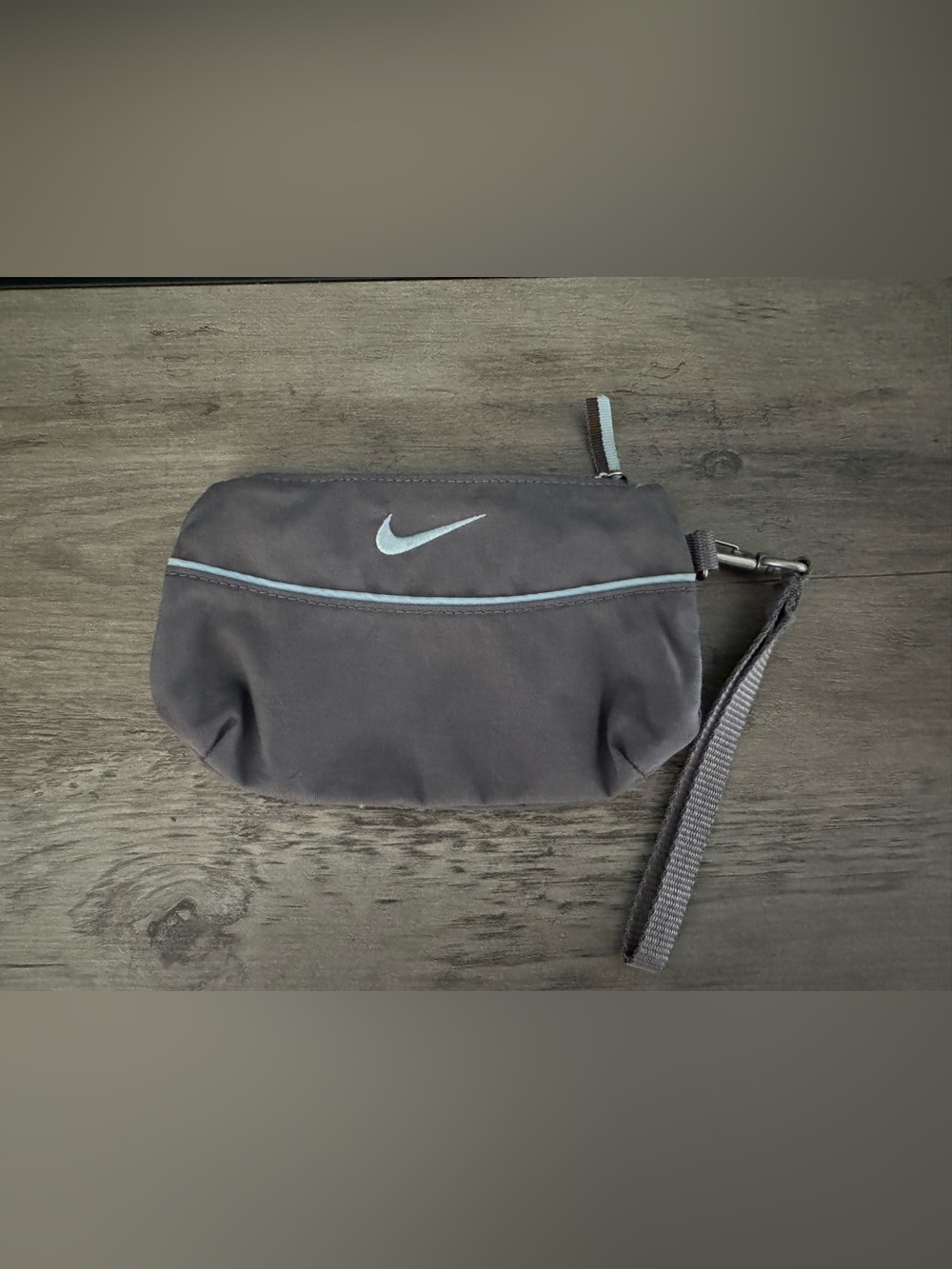 Nike Gray Wristlet Pouch with Light Blue Swoosh